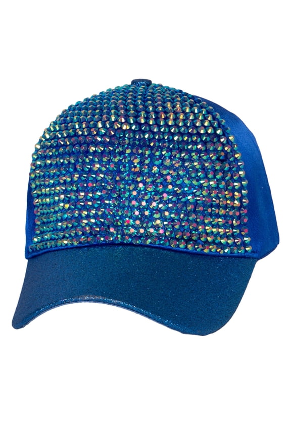 Top Headwear Fashion Rhinestone Glitter High Bun Ponytail Baseball Cap - Royal