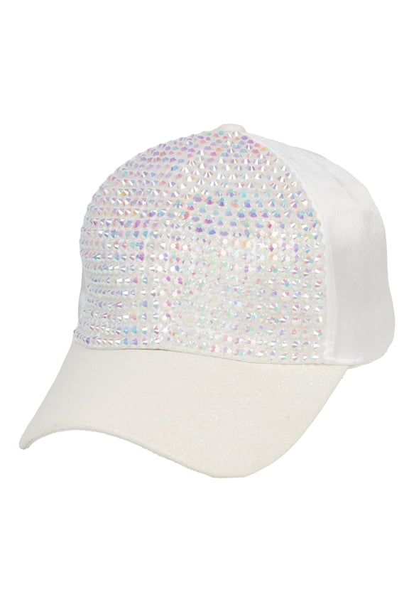 Top Headwear Fashion Rhinestone Glitter High Bun Ponytail Baseball Cap - White