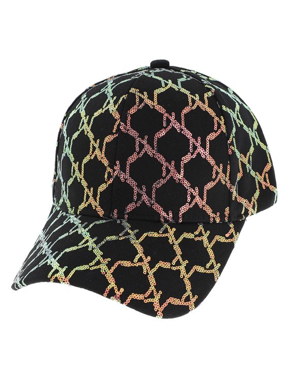 Top Headwear Fashion Sequin Chain Adjustable Baseball Cap - Black