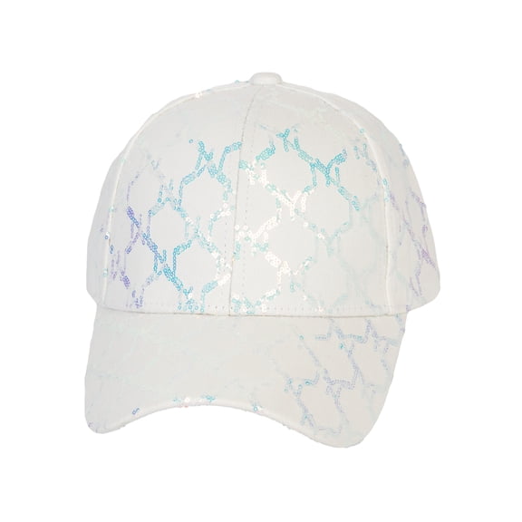Top Headwear Fashion Sequin Chain Adjustable Baseball Cap - White