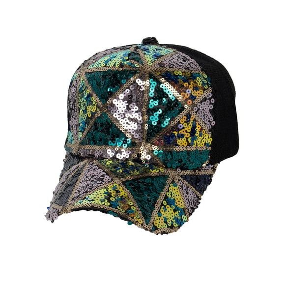 Top Headwear Fashion Sequin Mesh Adjustable Trucker Hat - Black