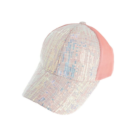 Top Headwear Fashion Sequin Mesh Adjustable Trucker Hat - Pink