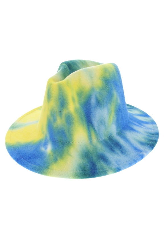 Top Headwear Fashion Tie Dye Wide Brim Felt Fedora Panama Hat - Blue/Green