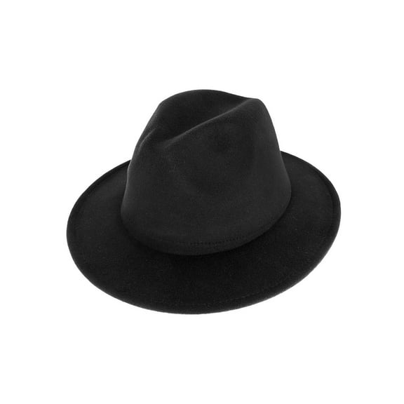 Top Headwear Fashion Wide Brim Felt Fedora Panama Hat - Black
