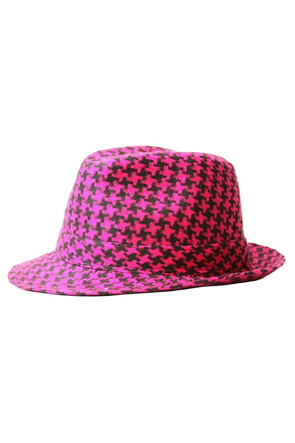Top Headwear Fedora Hound Tooth Design, Hot Pink Medium