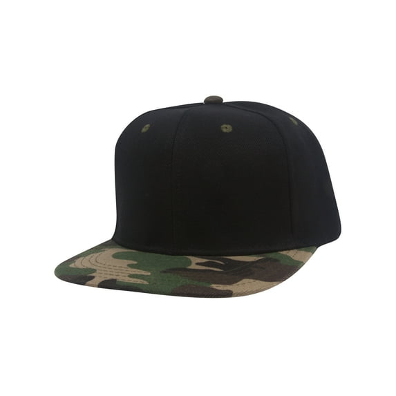 Top Headwear Flat Bill Adjustable Snapback Cap - Black/Camo