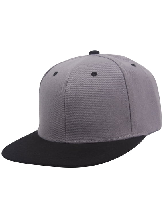 Top Headwear Flat Bill Adjustable Snapback Cap - Grey/Black