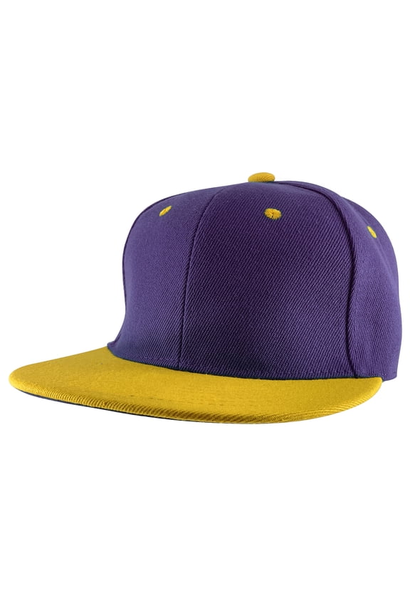 Top Headwear Flat Bill Adjustable Snapback Cap - Purple/Gold