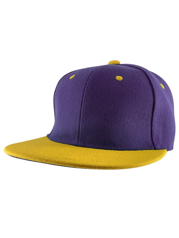 Top Headwear Flat Bill Adjustable Snapback Cap - Purple/Gold