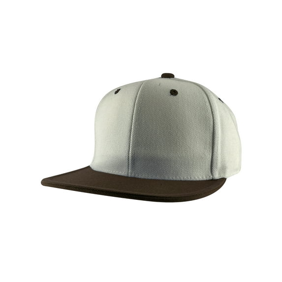 Top Headwear Flat Bill Adjustable Snapback Cap - White/Brown