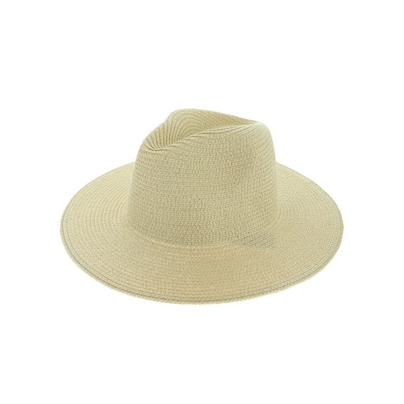 Top Headwear Floppy Brim Paper Braid Fedora Panama Hat - Beige