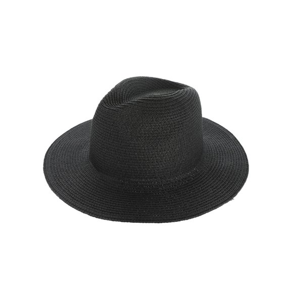 Top Headwear Floppy Brim Paper Braid Fedora Panama Hat - Black