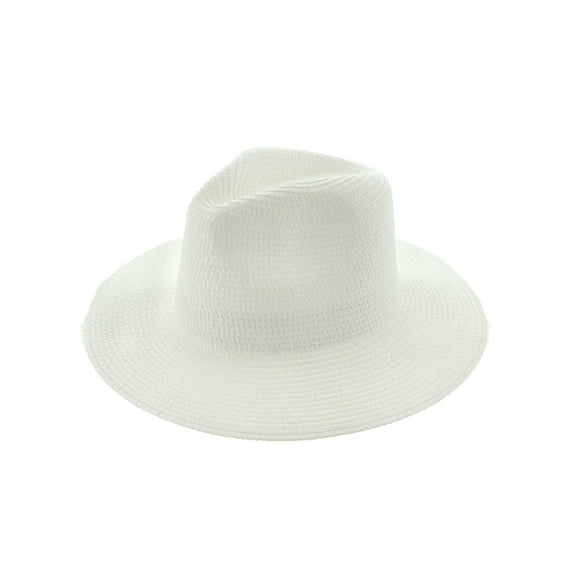 Top Headwear Floppy Brim Paper Braid Fedora Panama Hat - White