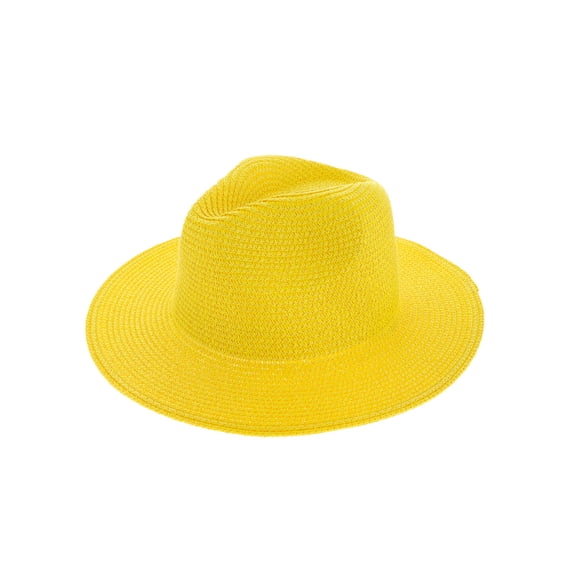 Top Headwear Floppy Brim Paper Braid Fedora Panama Hat - Yellow