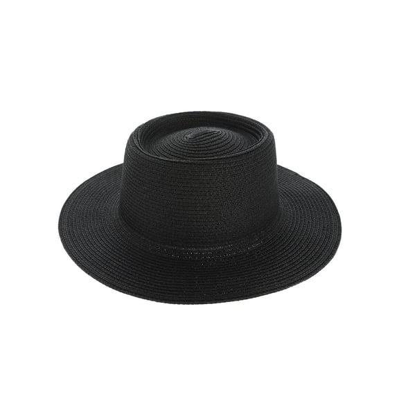 Top Headwear Floppy Brim Paper Braid Flat Top Fedora Panama Hat - Black