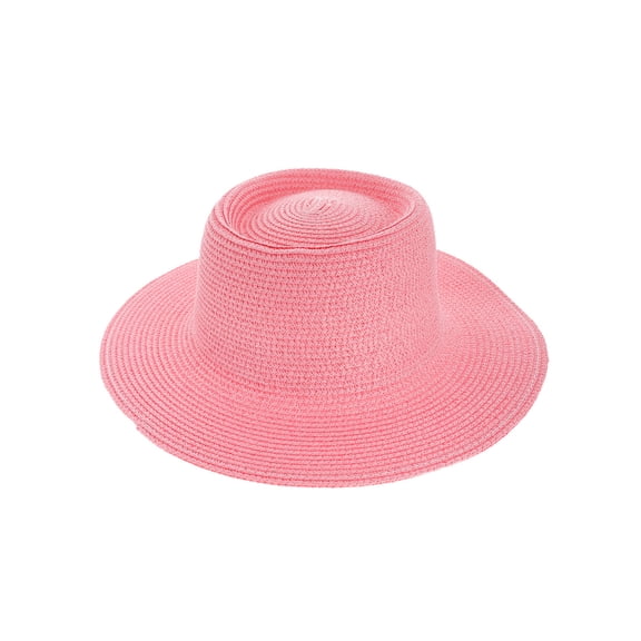 Top Headwear Floppy Brim Paper Braid Flat Top Fedora Panama Hat - Pink