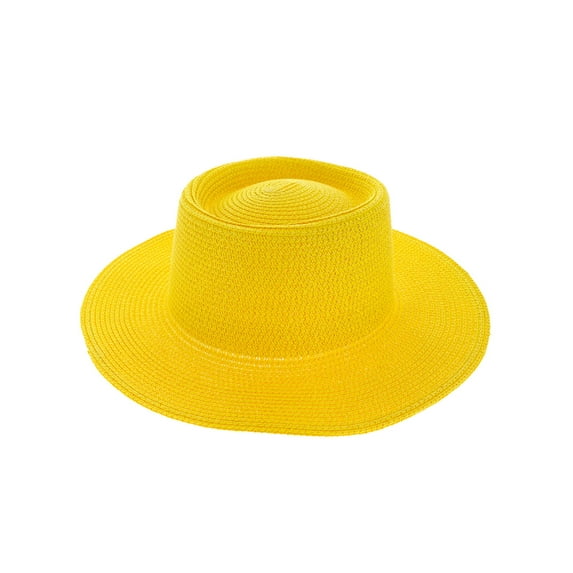 Top Headwear Floppy Brim Paper Braid Flat Top Fedora Panama Hat - Yellow
