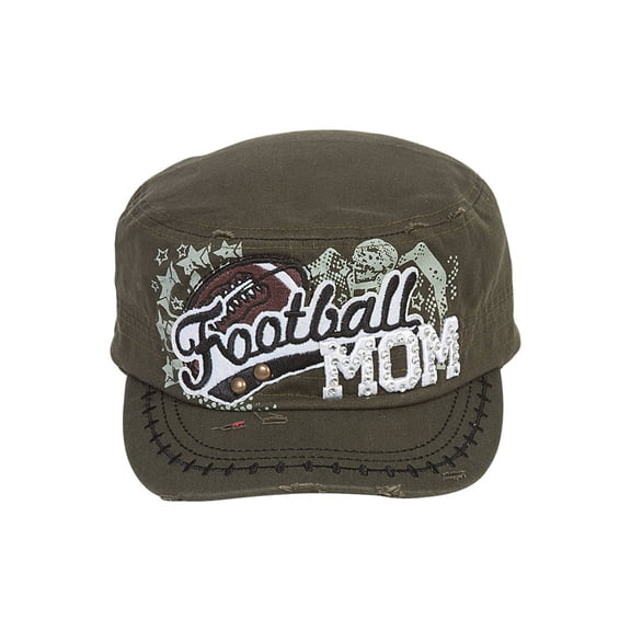 Top Headwear Football Mom Distressed Adjustable Cadet Cap - Olive
