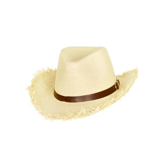 Top Headwear Frayed Edge Paper Braid Cowboy Hat - Beige