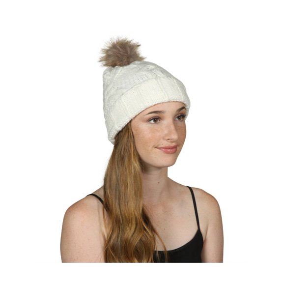 Top Headwear Fuzzy Knitted Beanie w/ Brown Pom