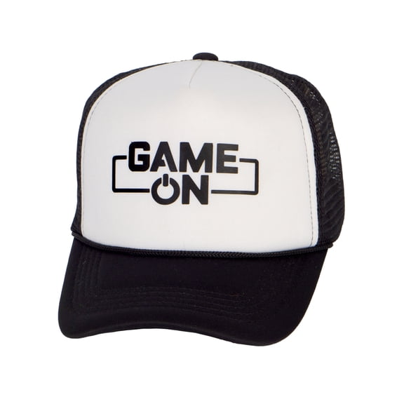 Top Headwear Game On Trucker Hat - Gamer Power On Snapback Cap, Black/White