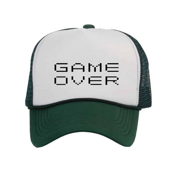 Top Headwear Game Over Trucker Hat - Men's Women's Gamer Bachelor Party Idea Gift White/Forest Green