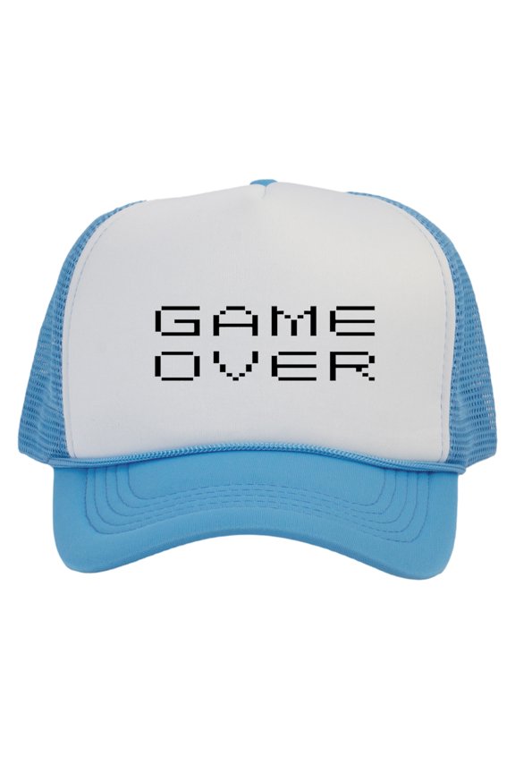Top Headwear Game Over Trucker Hat - Men's Women's Gamer Bachelor Party Idea Gift White/Sky