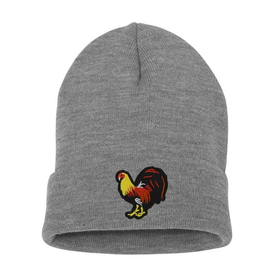 Top Headwear Gamecock Fighting Rooster Beanie - Men's Farm Winter Knit Cap, Heather Grey