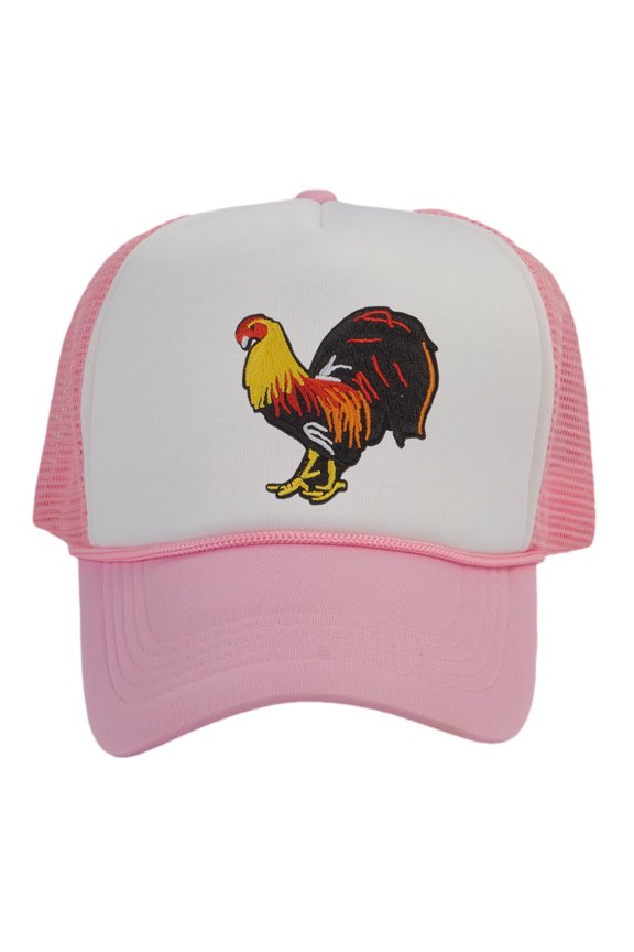 Top Headwear Gamecock Rooster Hat - Men's Farm Trucker Snapback Cap White/Light Pink