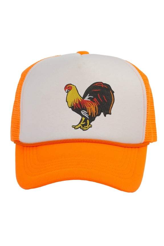 Top Headwear Gamecock Rooster Hat - Men's Farm Trucker Snapback Cap White/Neon Orange