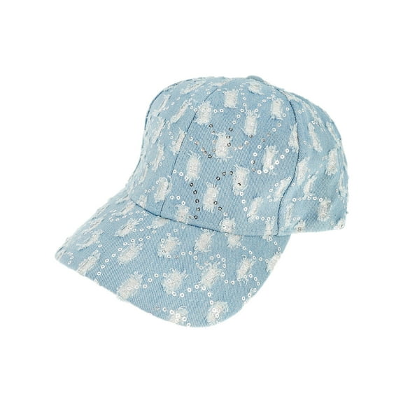 Top Headwear Glitter And Sequin Fashion Baseball Cap - Light Denim