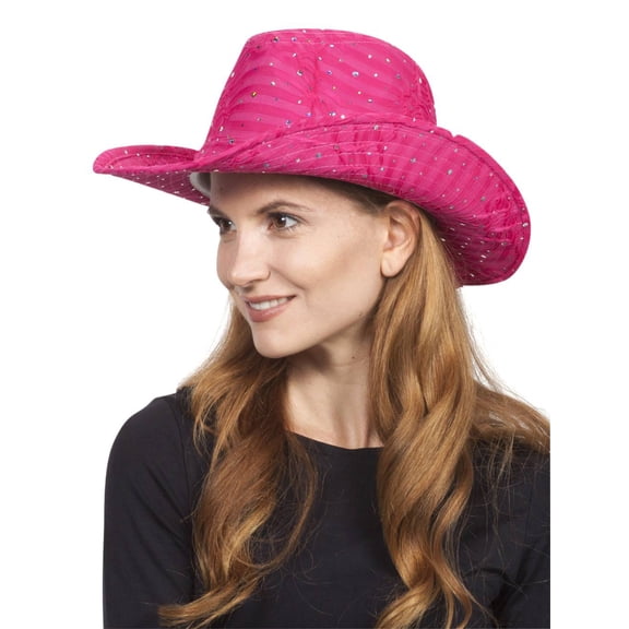 Top Headwear Glitter Sequin Trim Cowboy Hat, Hot Pink