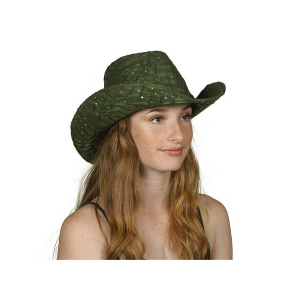 Top Headwear Glitter Sequin Trim Cowboy Hat, Olive