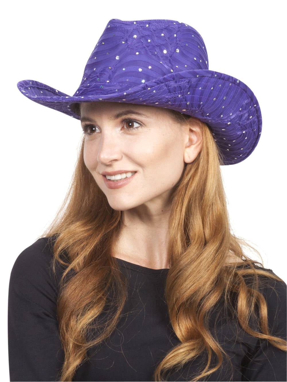 Top Headwear Glitter Sequin Trim Cowboy Hat, Purple  display picture 1