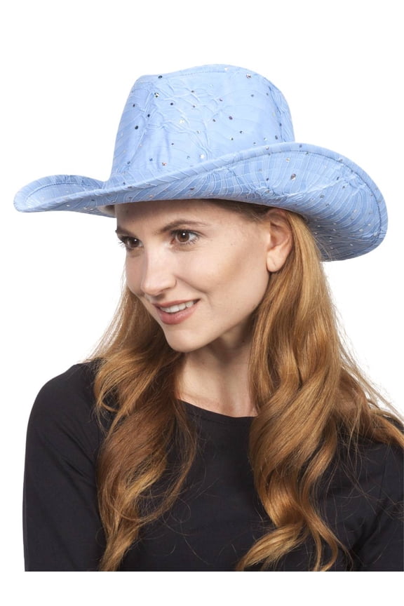 Top Headwear Glitter Sequin Trim Cowboy Hat, Sky Blue