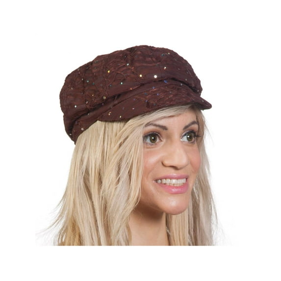 Top Headwear Glitter Sequin Trim Newsboy Hat - Brown