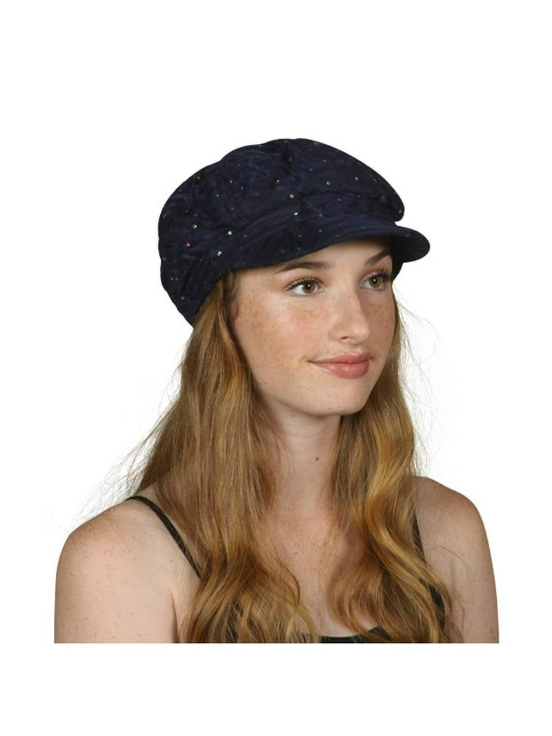 Coralie Embellished Sequins Velvet Newsboy Cap Style Modern Caplet  Navy Hat Women main image 4