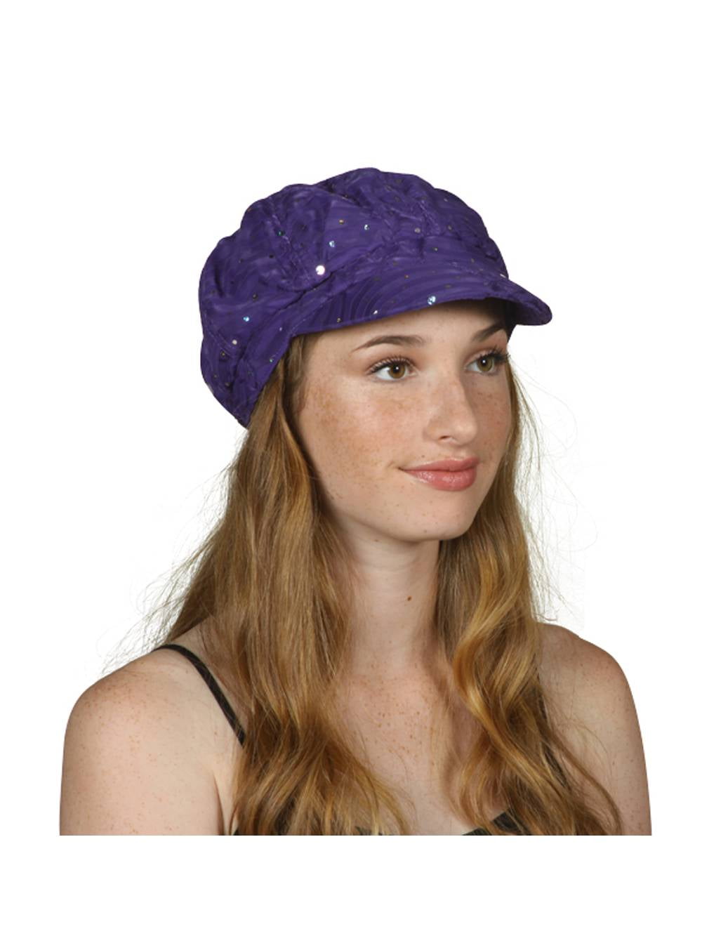 Top Headwear Glitter Sequin Trim Newsboy Hat - Purple Top Headwear Glitter Sequin Trim Newsboy Hat - Purple