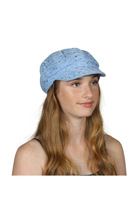 Top Headwear Glitter Sequin Trim Newsboy Hat - Sky Blue