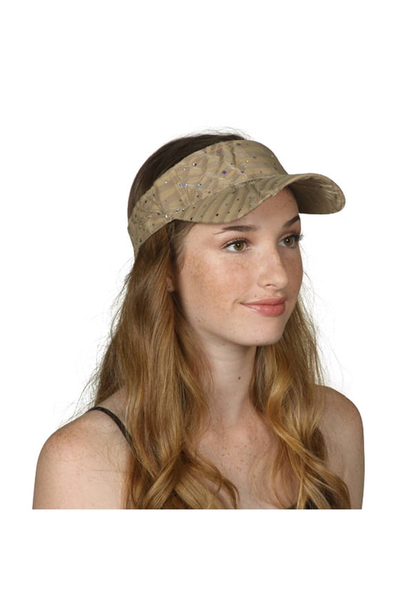Top Headwear Glitter Sequin Visor Hat - Beige
