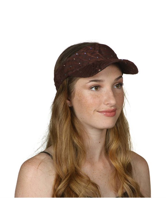 Top Headwear Glitter Sequin Visor Hat - Brown