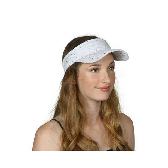 Top Headwear Glitter Sequin Visor Hat - White