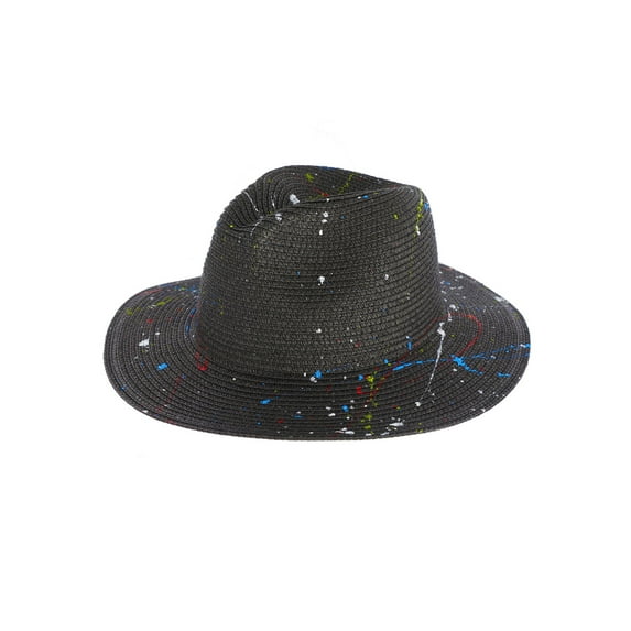 Top Headwear Graffiti Paint Upturn Fedora Panama Hat - Black