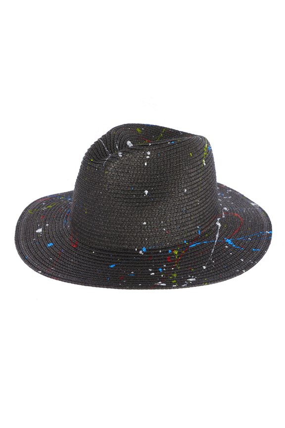 Top Headwear Graffiti Paint Upturn Fedora Panama Hat - Black