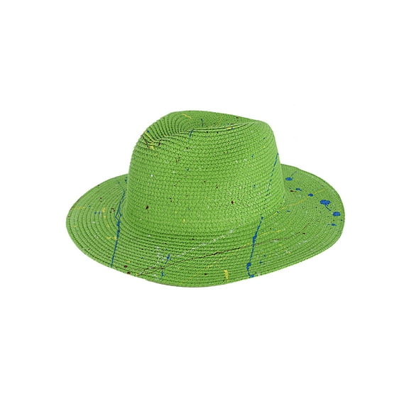 Top Headwear Graffiti Paint Upturn Fedora Panama Hat - Lime
