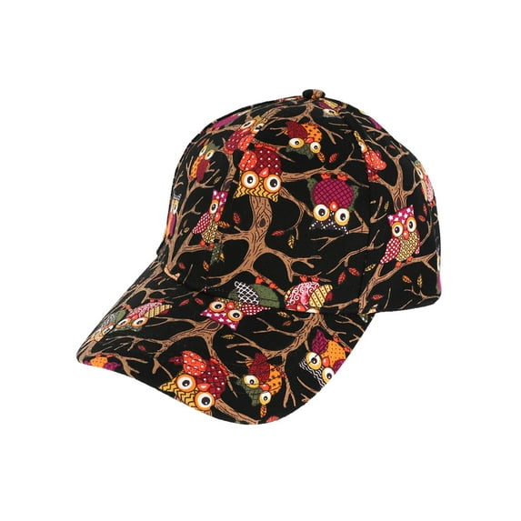 Top Headwear Graphic Cartoon Owl Print Fashion Baseball Cap, Black
