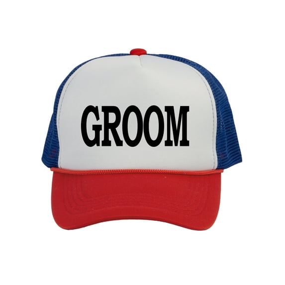 Top Headwear Groom Hat - Bachelor Party Trucker Hat White/Royal/Red