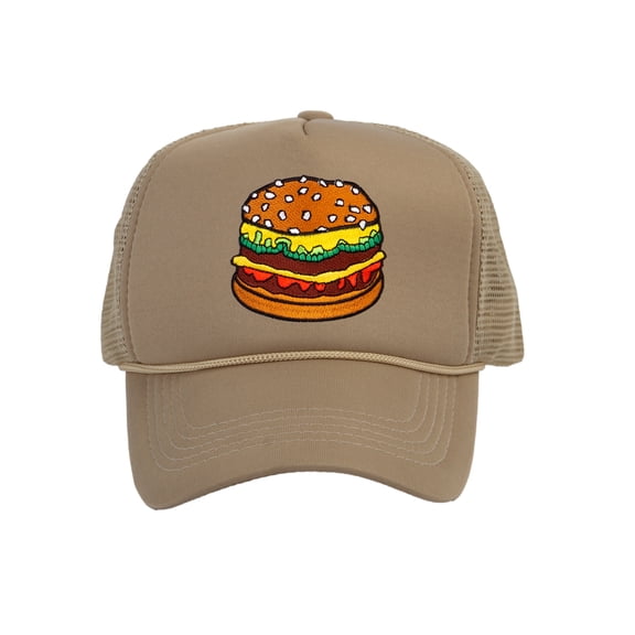 Top Headwear Hamburger Cheeseburger Trucker Hat - Men's Snapback Burger Food Cap Beige
