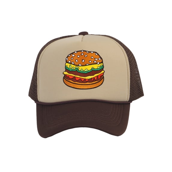 Top Headwear Hamburger Cheeseburger Trucker Hat - Men's Snapback Burger Food Cap Khaki/Brown