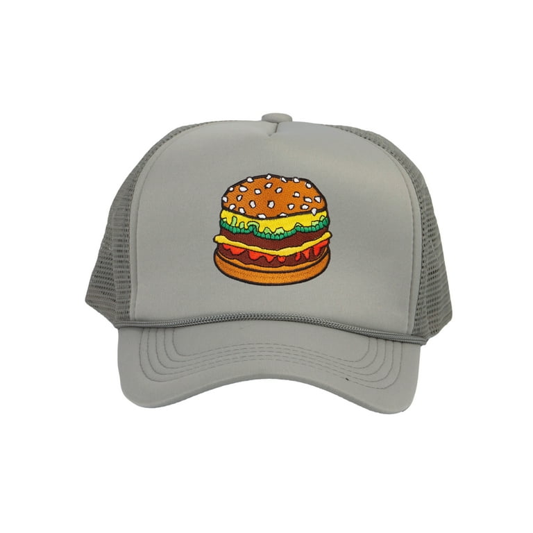 Top Headwear Hamburger Cheeseburger Trucker Hat - Men's Snapback Burger Food Cap Light Grey, Size: One size, Gray